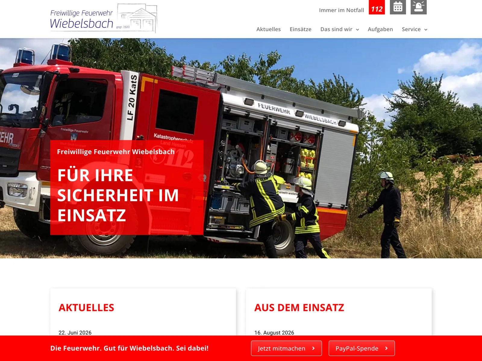 Startseite der Feuerwehr Wiebelsbach